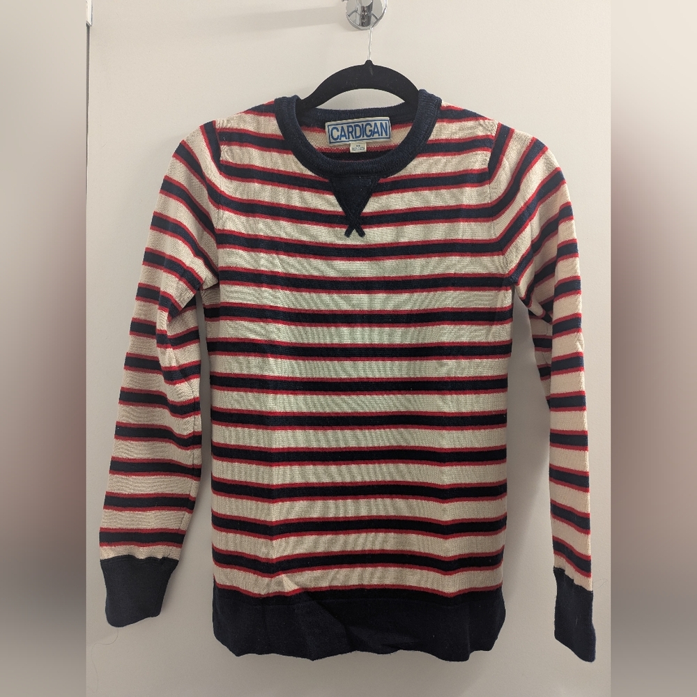 Cardigan Striped Crew Neck Sweater 100% Merino Wool